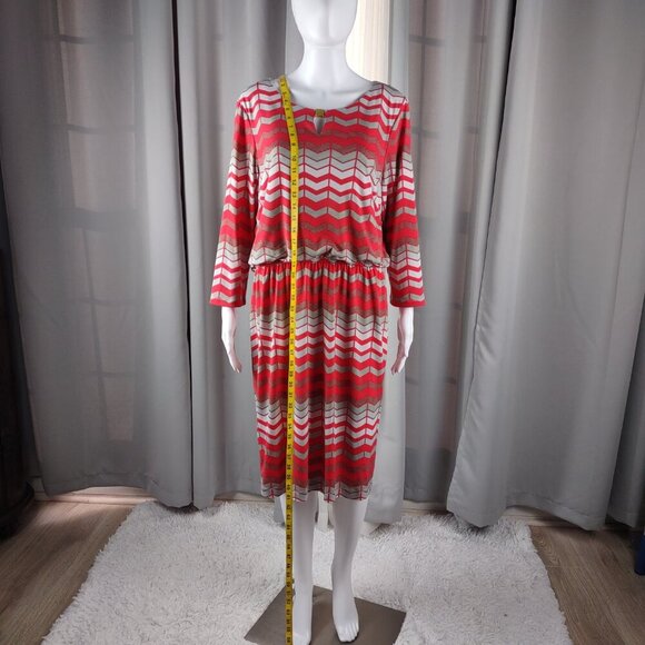 Jessica Howard Chevron Midi Dress Coral Gray Zip Back Long Sleeve Lined Size 14 - Picture 5 of 10